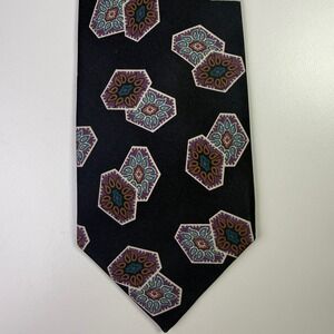 Pierre Balmain Paris 100% Italian Silk Mens Geometric Pattern Black Tie